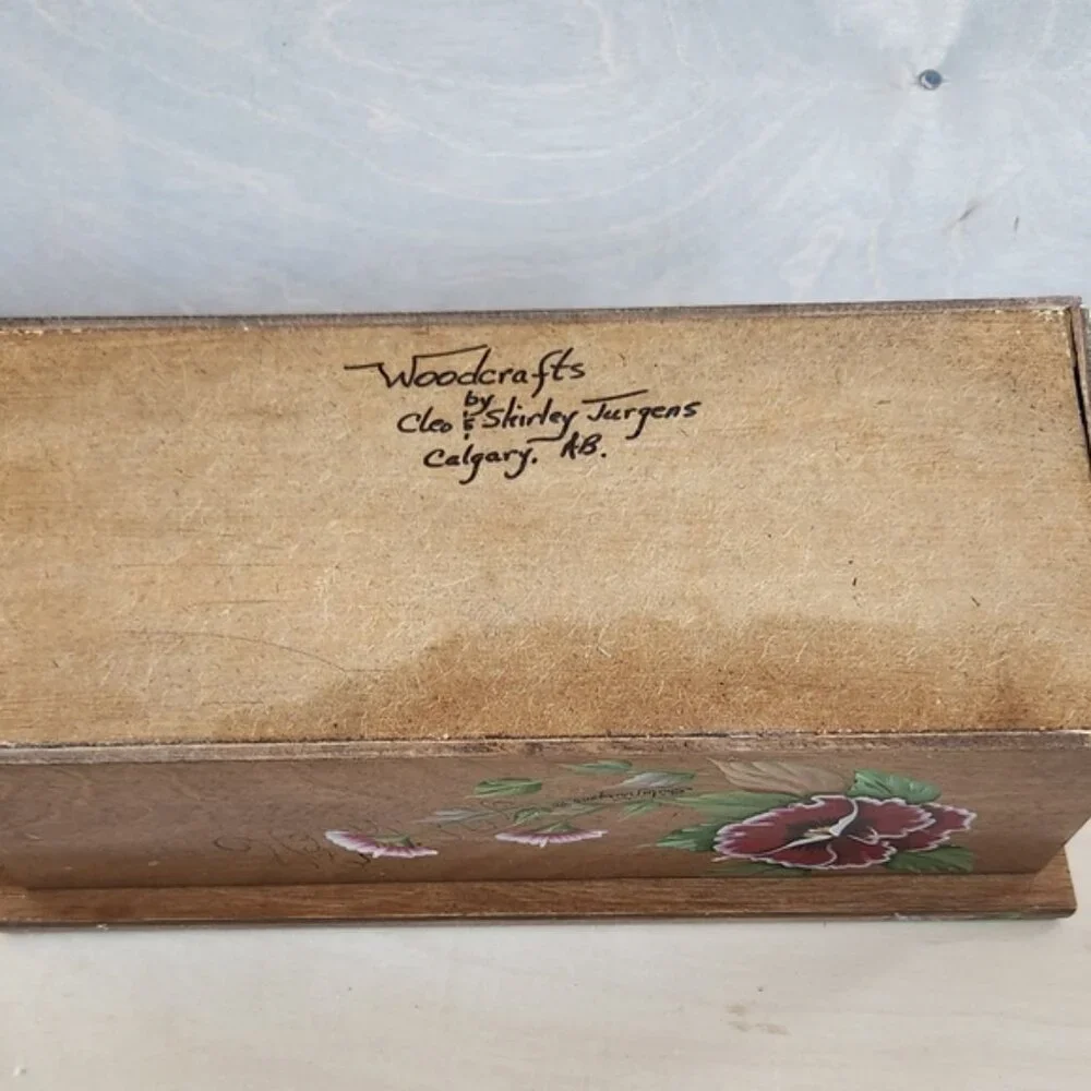 Divided Hand-Painted Wooden Box‎ with Floral Design, Tea/herbs/office/seeds Etc